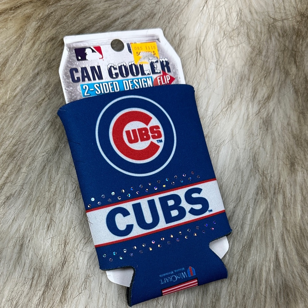 Chicago Cubs Rhinestone Can Cooler Coozie Blue 2-Sided MLB WinCraft NEW